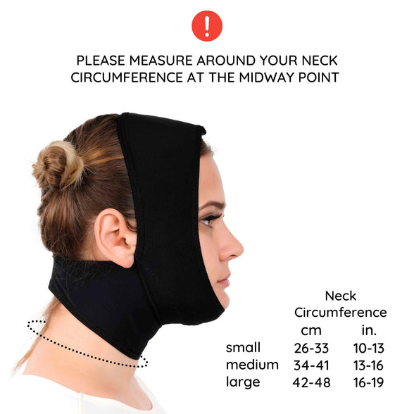 Post Surgery Neck and Chin Compression Garment Wrap Bandage for Women, Face Slimmer, Jowl Tightening, Neck Coverage, Chin Lifting Strap (Black, S)