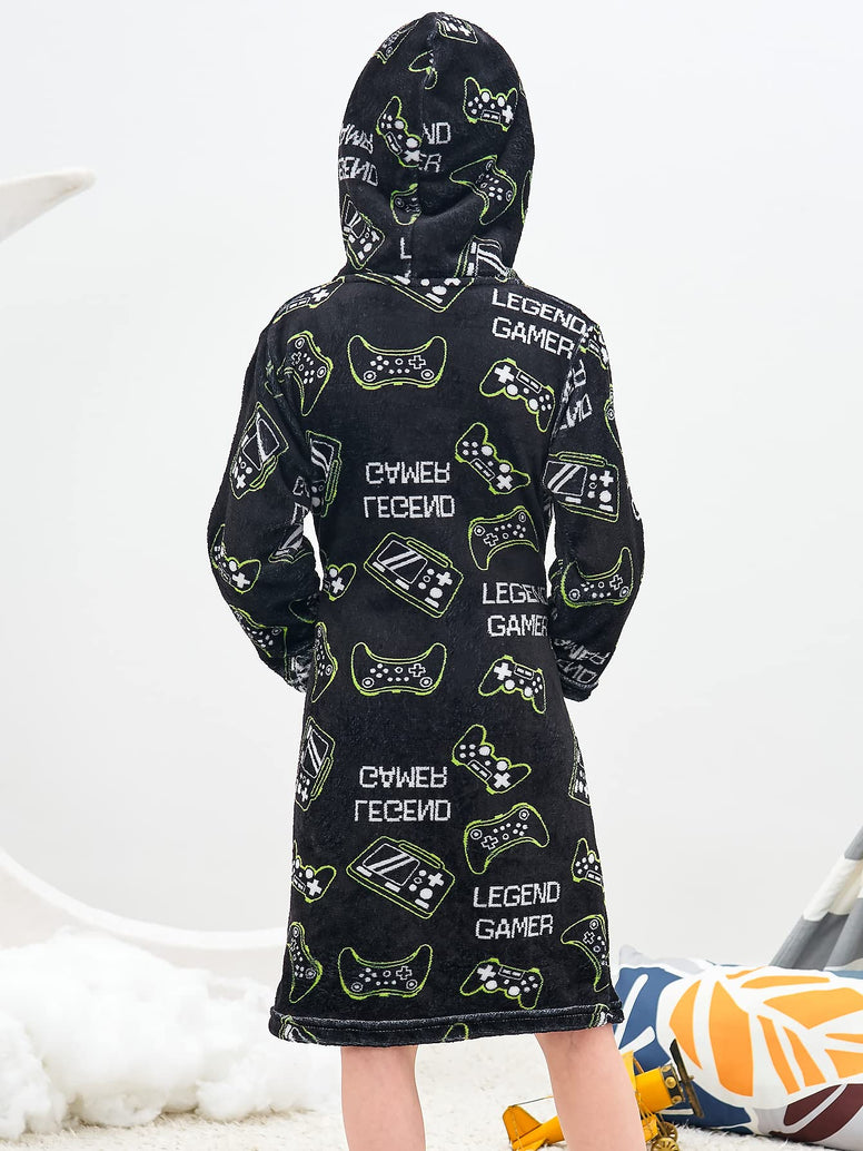Doctor Unicorn Boys Soft Hooded Bathrobe Kids Warm Gamer Fleece Robe Sleepwear 5-6Y