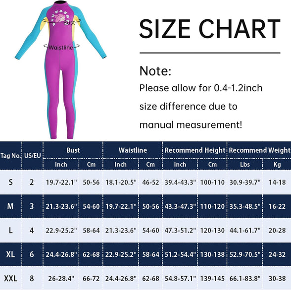 Happy Cherry Kids Wetsuits Girls Boys Neoprene Thermal Warm One Piece Swimsuit Long Sleeve UV Protection Back Zipper Rash Guard Diving Swimming Surfing 3-12 Years