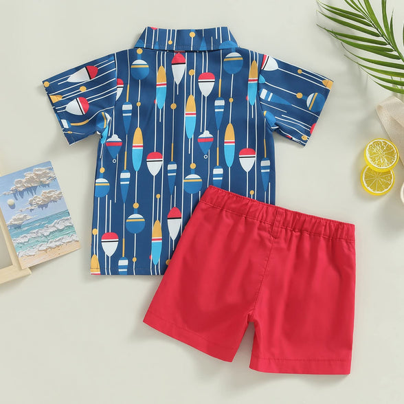 Toddler Boy Summer Clothes Set Button Down Short Sleeve Shirt Elastic Waist Shorts 2Pcs Fashion Boys Outfits 12-18 Months