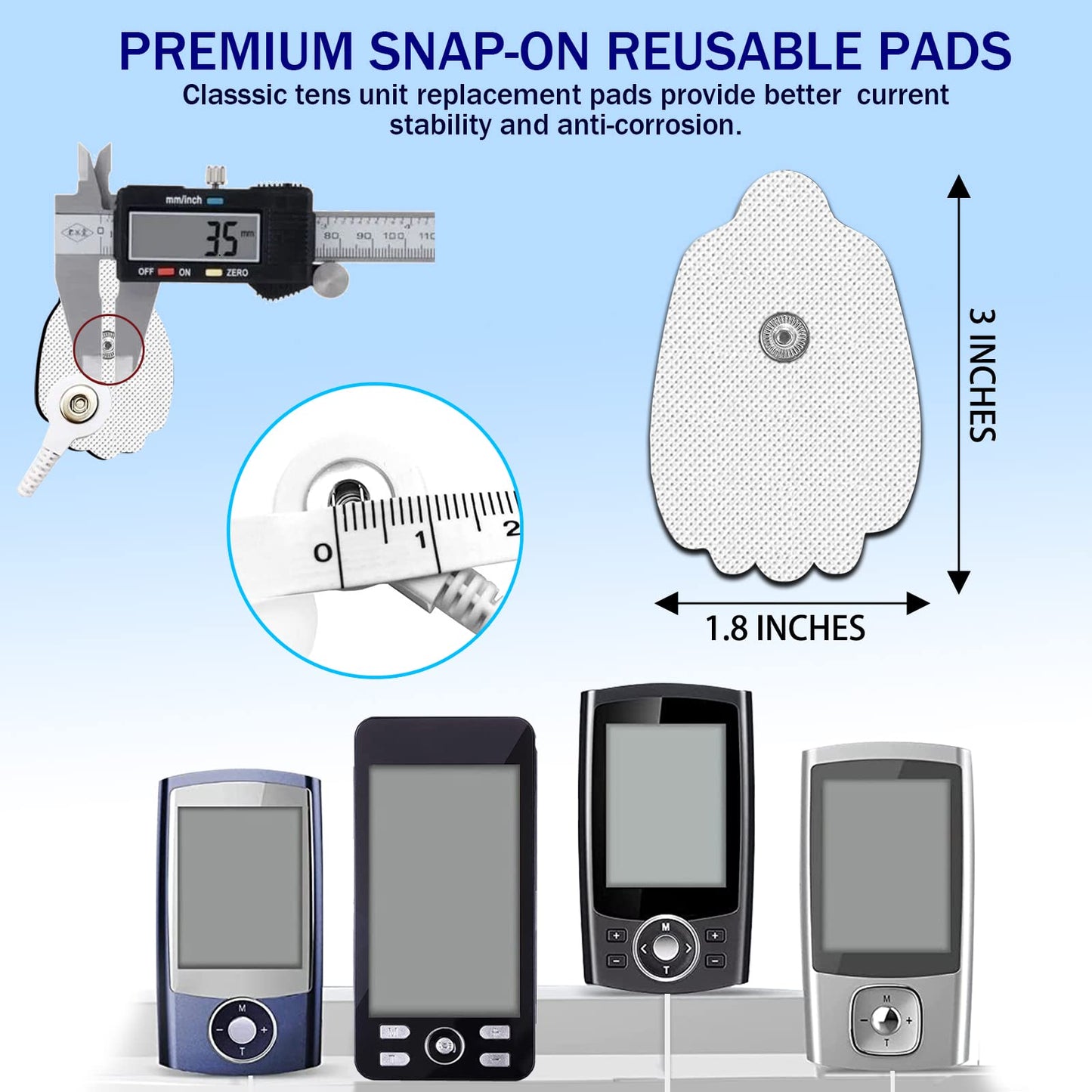 20 Packs TENS Unit Pads, Compatible with MEDVICE, NURSAL, Belifu TENS, Long-Lasting Electrodes Patches Reuse More Than 50 Times, 3.5mm Snap Latex-Free TENS Unit Replacement Pads for Electrotherapy