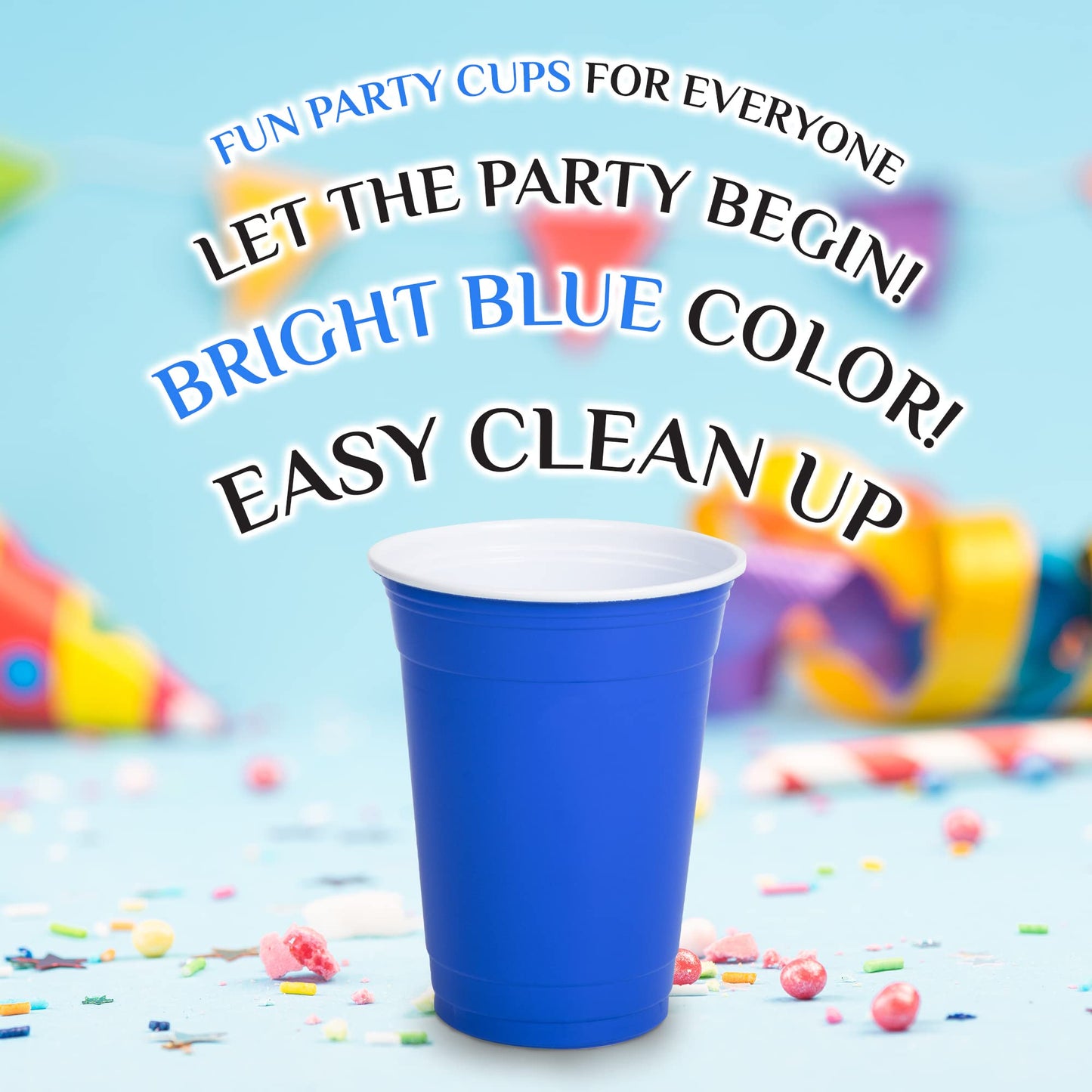 fun Plastic Party Cups 16oz Blue Sturdy Red Birthday for All Occasions, 475ml 25pieces