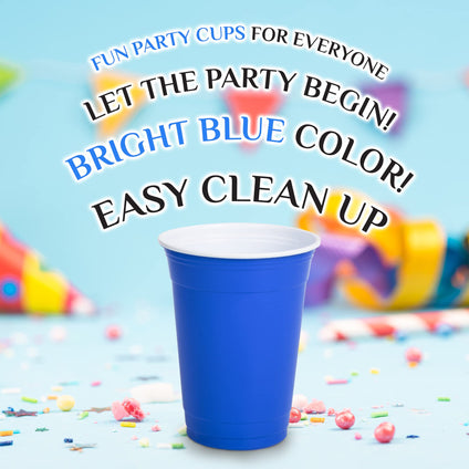 fun Plastic Party Cups 16oz Blue Sturdy Red Birthday for All Occasions, 475ml 25pieces