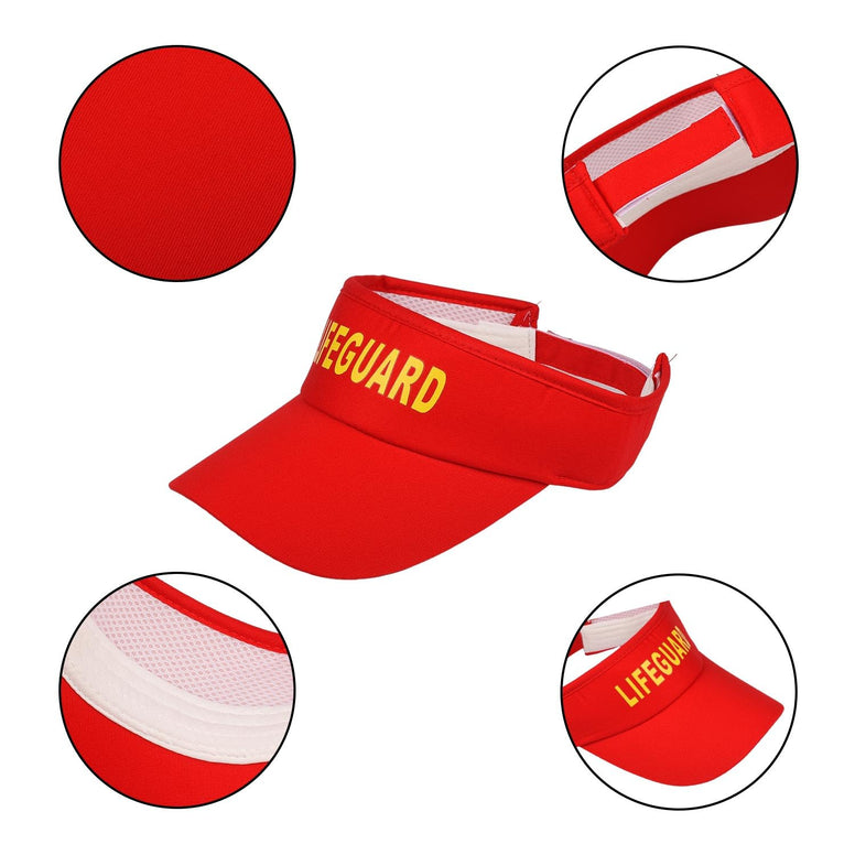 Bohue 3Pcs Lifeguard Costume Set Empty Top Sun Hat Adjustable Hat Red Waterproof Waist Bag Plastic Whistle Fancy Dress Accessories for Men Women