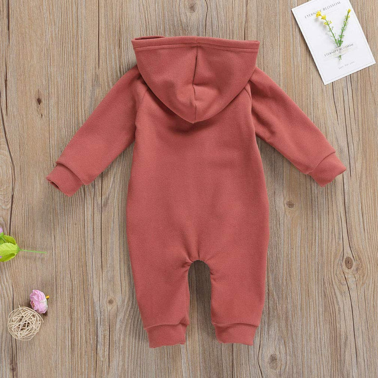 Infant Baby Boys Girls Zipper Warm Hooded Romper Jumpsuit Solid Long Sleeve Bodysuit Outfit Fall Winter Clothes (3-6 Months)