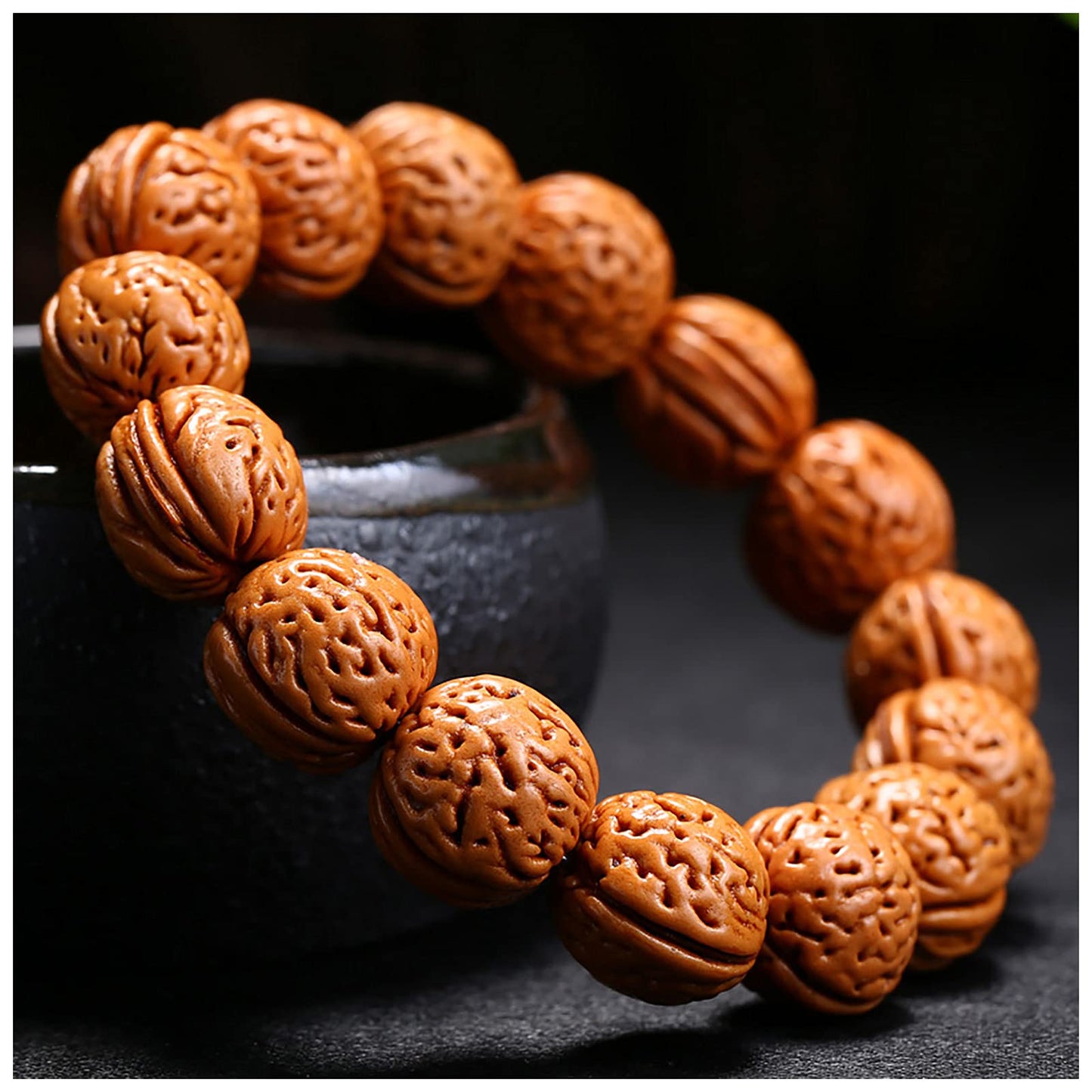 Natural Walnut Bracelet Clear Texture for Men Women Wrist Accessories Wenwan Fashion Gifts,18mm
