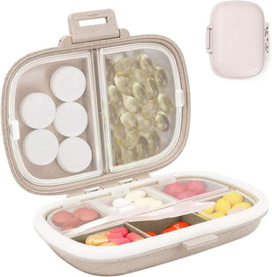 Travel Pill Container, Portable Small Cute Pill Case, 8 Compartment Small Pill Box Daily Pill Organizer for Vitamin, Supplements Storage, White