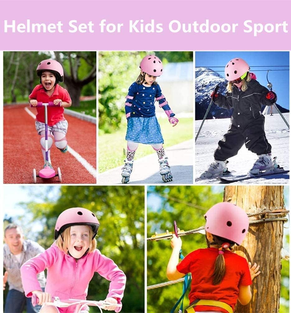 AMERTEER 7 In 1 Kids Bike Helmet Set, Skateboard Knee Pads - Kids Helmet Elbow Pads Wrist Guards Adjustable Protective Gear Set for Sport Cycling Bike Roller Skating Scooter Rollerblade (pink)