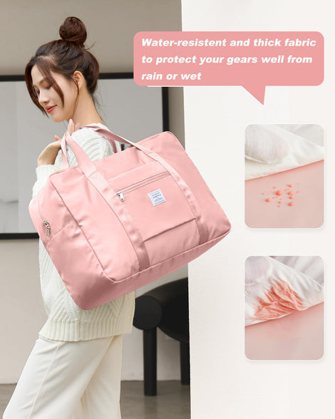 Travel Tote Bag for Women Mens,Foldable Carry on Bag for Airplanes Overnight Bags Travel Bags for Women Weekender Duffle Bag Carry on Luggage with Trolley Sleeve Pink, B7-Pink, L, Sports, Fitness,