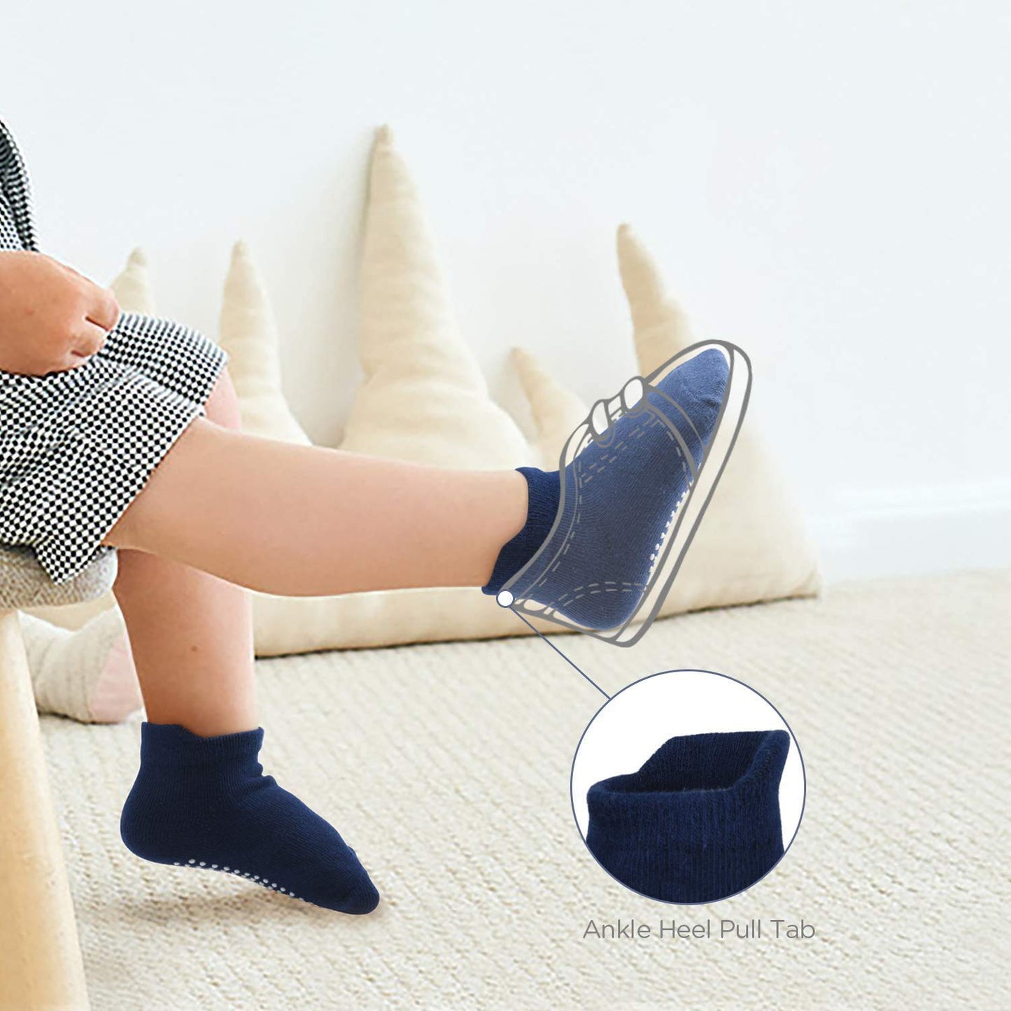 Brien Toddler Grips Ankle Socks, Non Slip Socks for Kids, Low Cut Anti-Skid Floor Socks for 1-3 Years Baby Boys and Girls, 6 Pairs