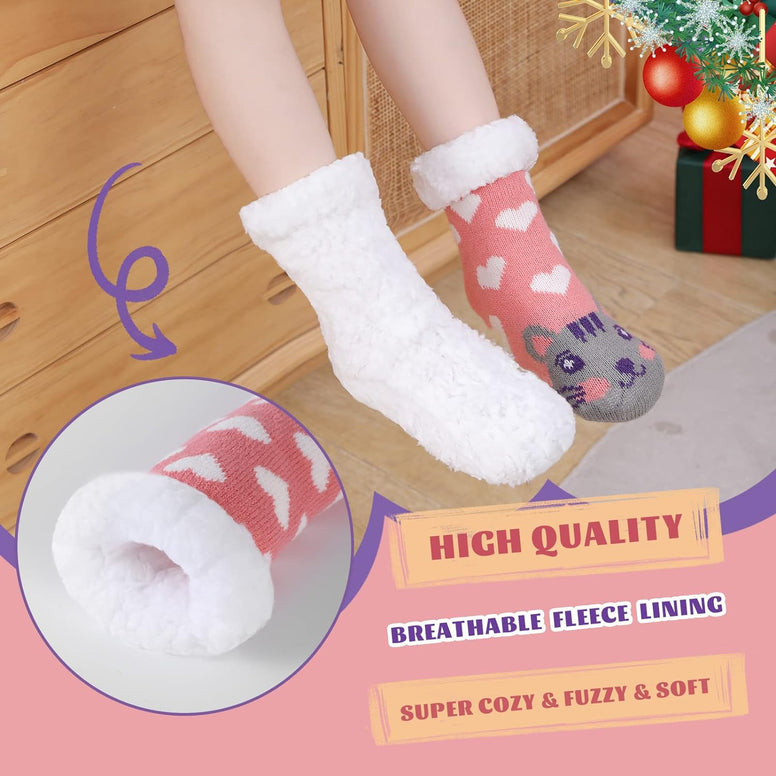 HERYEBING Kids Slipper Socks Boy Girl Chunky Knit Non Slip Socks Soft Fuzzy Warm Thick Fleece lined Christmas Stockings Child Toddler Winter Socks