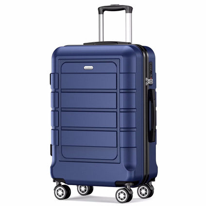 Luggage PC+ABS Durable Expandable Hardside Suitcase with Double Spinner Wheels TSA Lock, Blue, 24 in