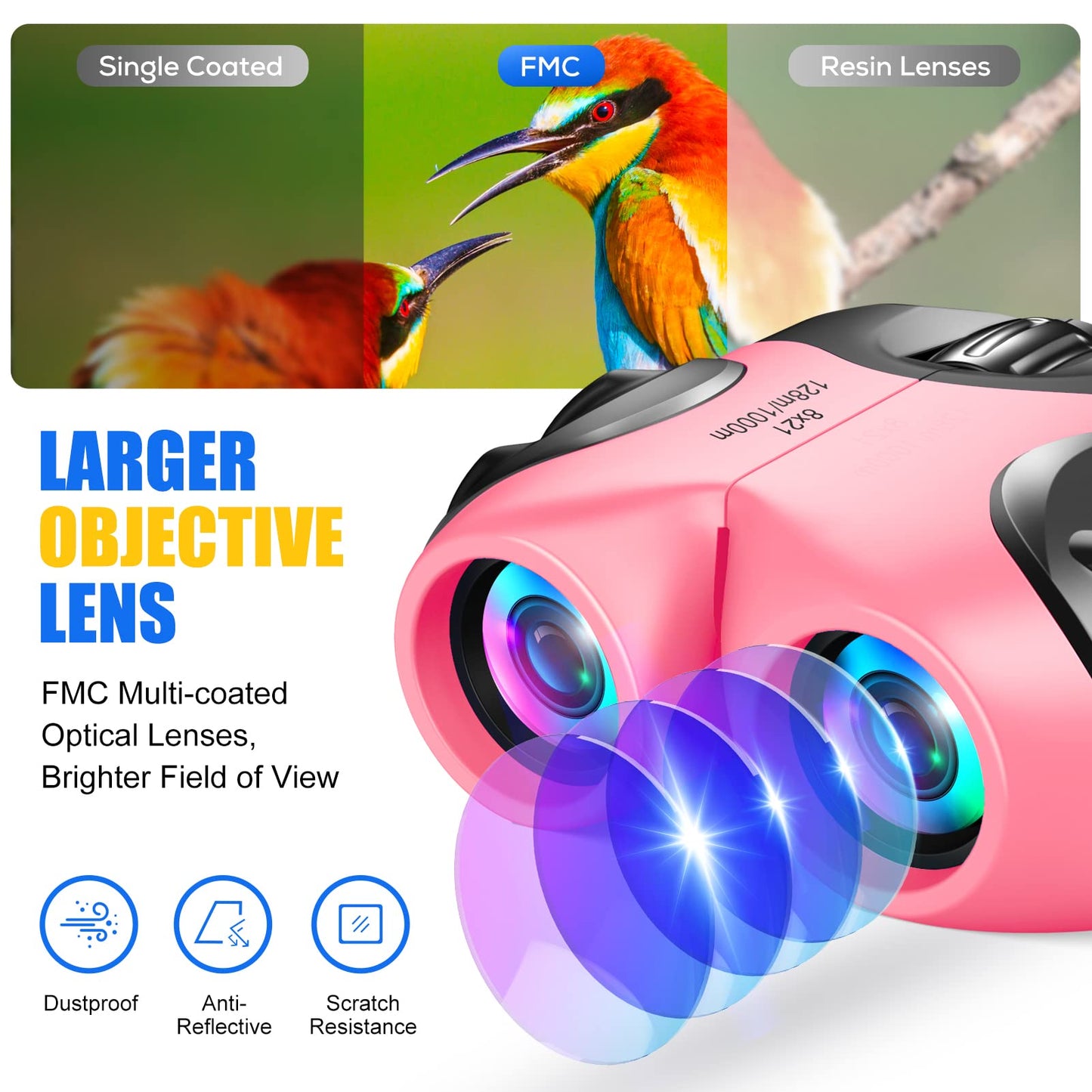 (Style3 Pink) - DMbaby Compact Watreproof Binocular for Kids - Best Gifts