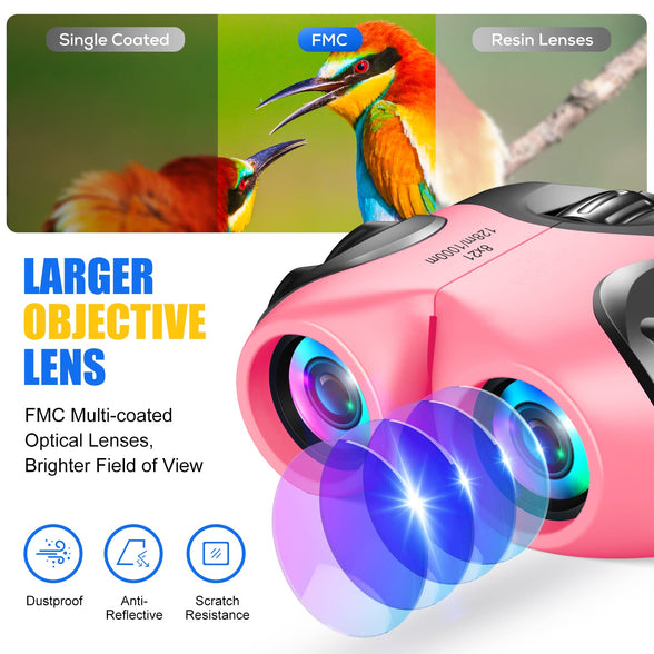 (Style3 Pink) - DMbaby Compact Watreproof Binocular for Kids - Best Gifts