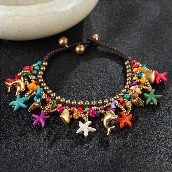Yellow Chimes Ceramic Bohemian Starfish Collection Anklet for Women (Multicolor)(YCFJAK-313STRFS-MC)