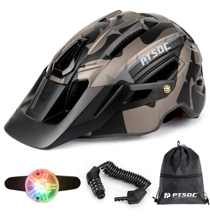 PTSOC Adult Mountain MTB Lightweight Bike Helmet with Adjustable Regulator Tail Light