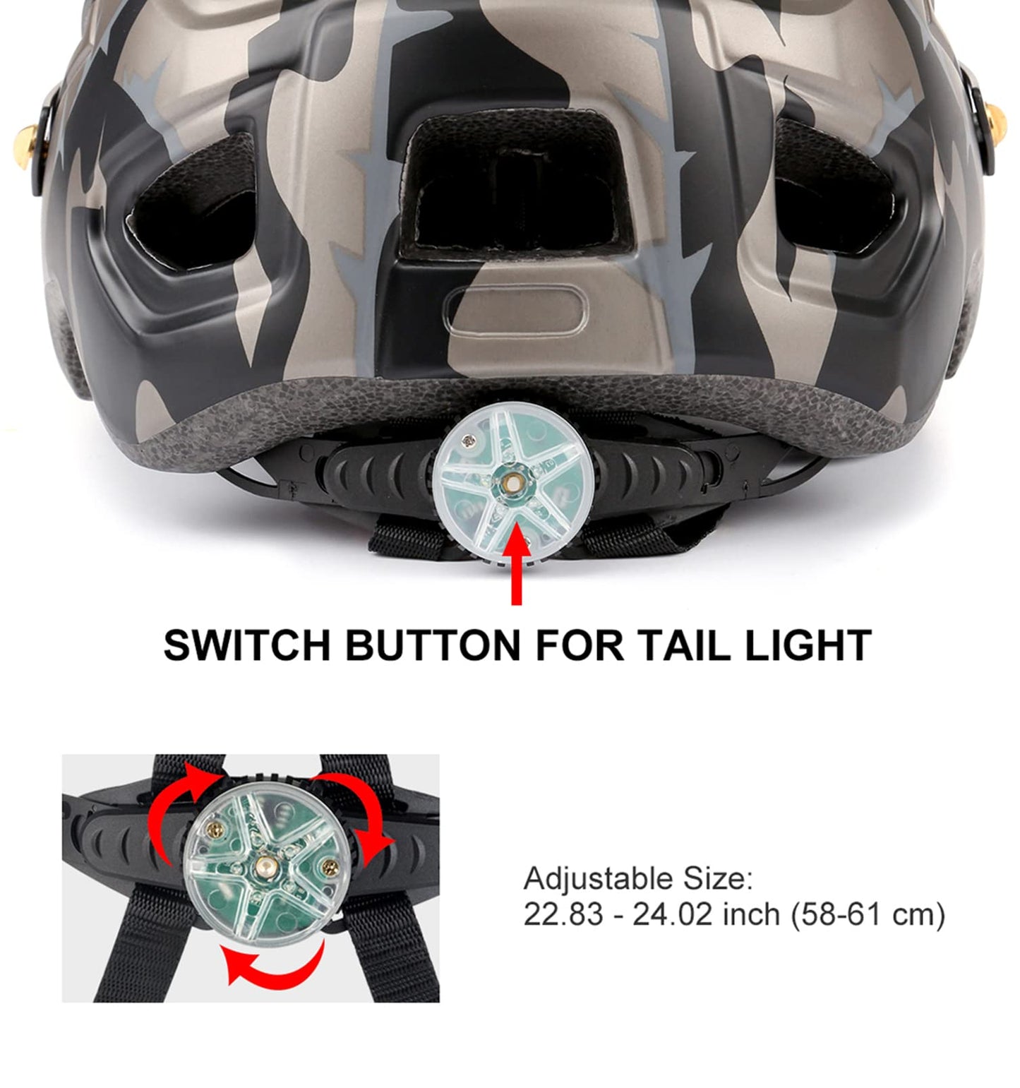 PTSOC Adult Mountain MTB Lightweight Bike Helmet with Adjustable Regulator Tail Light