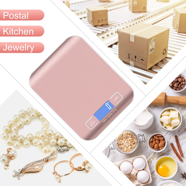 MarFul Digital Shipping Scale,Kitchen Scale, Stainless Steel Panel, Accurate 5kg/1g Portable Postal Scale for Packages, Small Business,Kitchen, Food, Handmade, Liquids, and Boutique (Rose Gold)