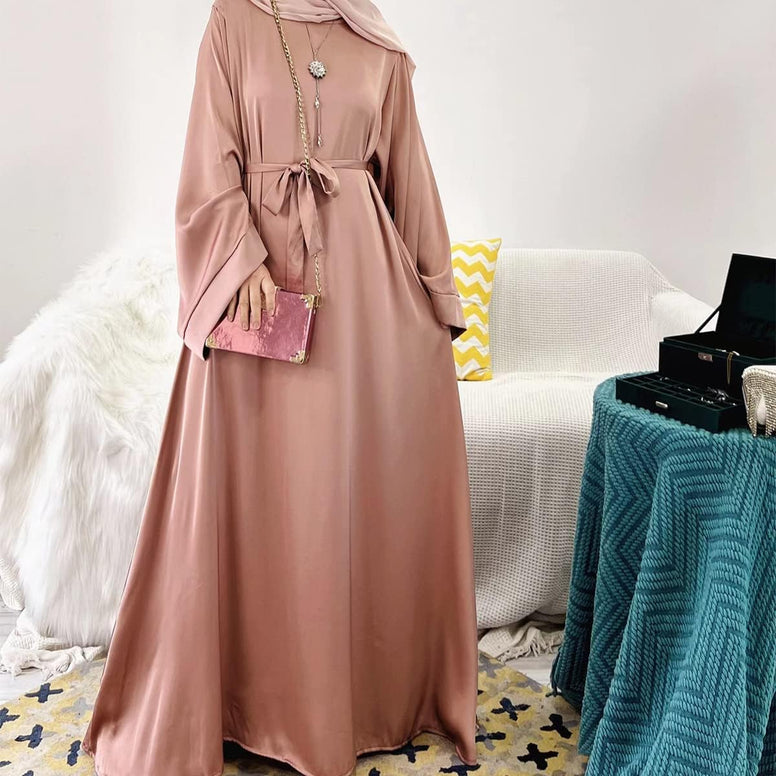 IMEKIS Women Muslim Abaya Long Sleeve Maxi Dress Loose Full Cover East Arabian Robe Dubai Islamic Dubai Prayer Clothes