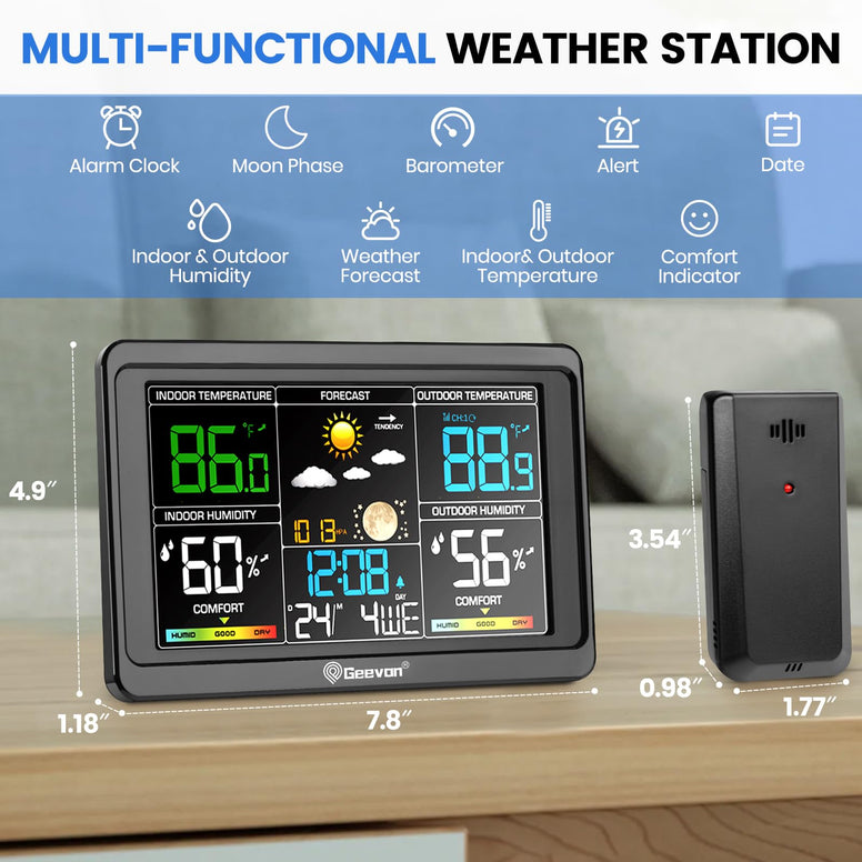 Indoor Outdoor Digital Color Weather Thermometer Barometer with