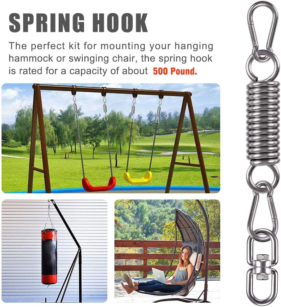 Waremaid hammock chair hanging kit swing spring hardware, heavy duty suspension swivel hanger hook for punching bags, heavy bag, hanging chair, swing seat, rocking seat, porch swing, garden, 550 lb