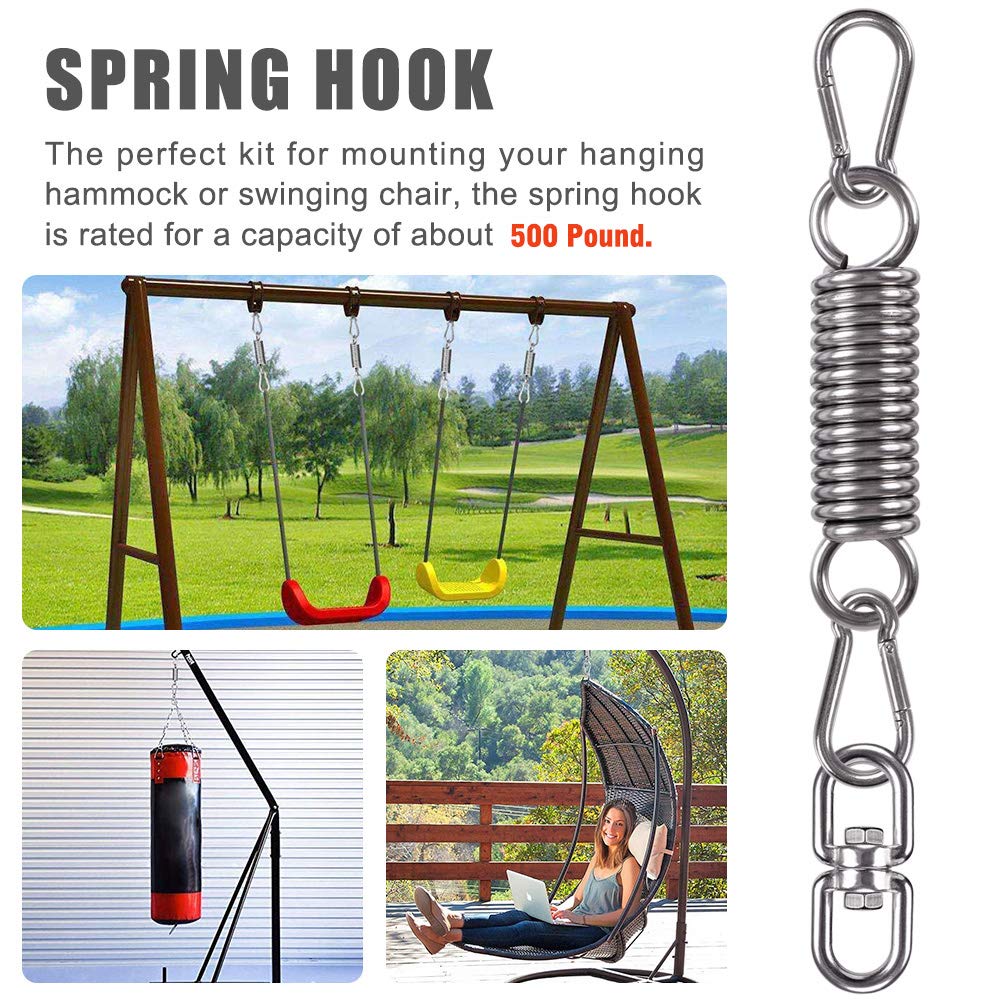 Waremaid hammock chair hanging kit swing spring hardware, heavy duty suspension swivel hanger hook for punching bags, heavy bag, hanging chair, swing seat, rocking seat, porch swing, garden, 550 lb