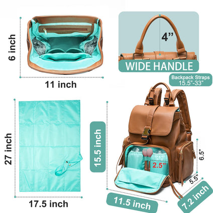 Diaper Bag Backpack Mominside Leather Baby Bag with Changing Pad for Wet Clothes