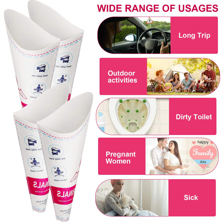 Disposable Female Urination Device Portable Lightweight Women Urinal Funnel Outside Standing Pee Cup Waterproof Paper Standing Urinary Funnel for Camping, Hiking, Pregnant