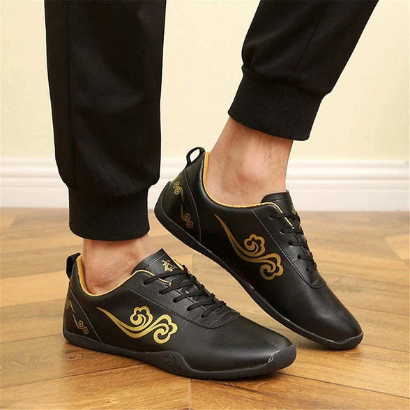 Tai Chi Shoes,Breathable Leather Tai Chi Kung Fu Shoes,Martial Arts Taekwondo Shoes,Non-Slip Outdoor Sports Shoes (Black/White) 41EU