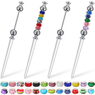 4 Pcs Beaded Letter Opener Envelope Letter Openers with 24 Assorted Large Hole Beads Beadable Letter Opener Stainless Steel Envelope Opener Slitter for DIY Gift Office Home Supplies (Silver)