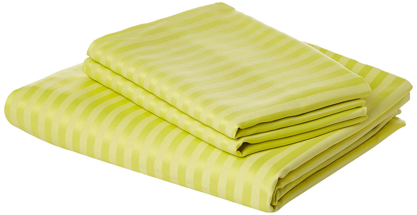 IBed home Ultra Soft Striped Bed Sheet 3 Piece Set, Cotton, King, Yellow, H24.6 x W33.4 x D5 cm