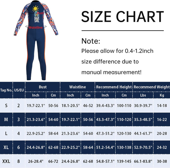 Happy Cherry Kids Wetsuits Girls Boys Neoprene Thermal Warm One Piece Swimsuit Long Sleeve UV Protection Back Zipper Rash Guard Diving Swimming Surfing 3-12 Years