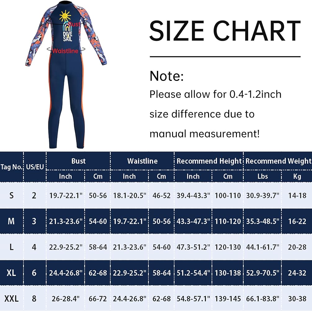 Happy Cherry Kids Wetsuits Girls Boys Neoprene Thermal Warm One Piece Swimsuit Long Sleeve UV Protection Back Zipper Rash Guard Diving Swimming Surfing 3-12 Years