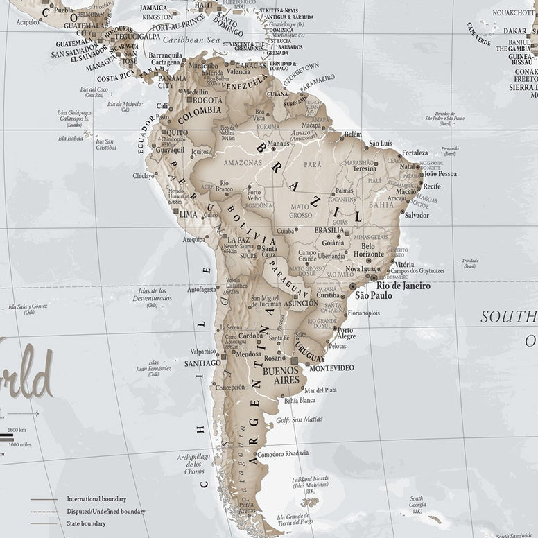 Maps International - Giant World Map Mural - Mega-Map of The World Wallpaper - 91 x 62 - Neutral Colors