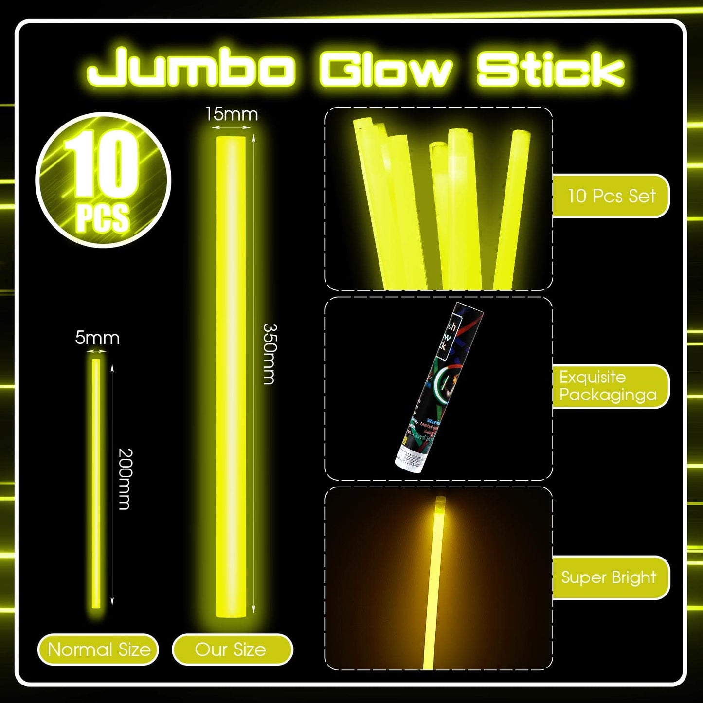 10 Pcs 14 Inch Industrial Grade Glow Sticks Bulk Jumbo Light Stick Emergency Large Glow Sticks for Camping Accessories, Hurricane, Earthquake, Survival Kit