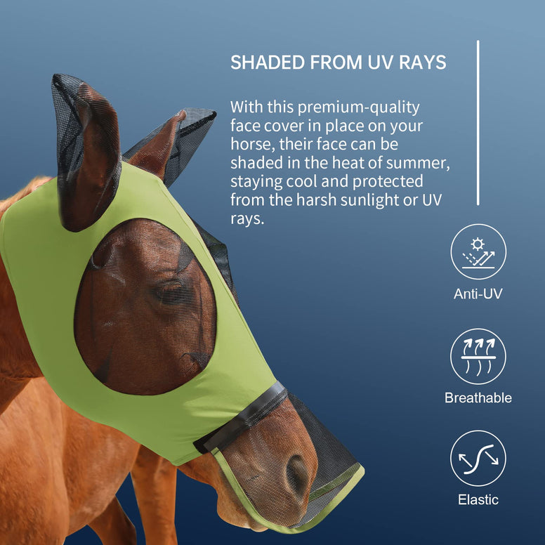 Harrison Howard Horse Fly Mask with Detachable Nose Cover-Light Olive (L; Full Size)