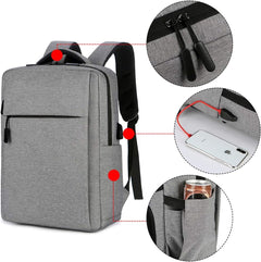 Travel Laptop Backpack, Business Slim Durable Laptops Backpack with USB Charging Port, Water Resistant College School Computer Bag for Men & Women Fits 15.6 Inch Notebook Grey