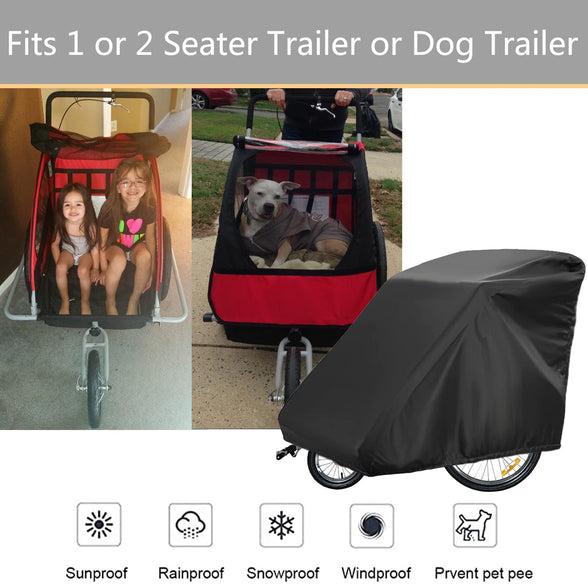 Sqodok Bicycle Trailer Cover, Waterproof Bike Trailer Storage Cover 420D Oxford Material with PU Coating, Kid's/Pet Bike Trailer Cover Anti-UV/Windproof/Dustproof, 55x 33x 39 inch