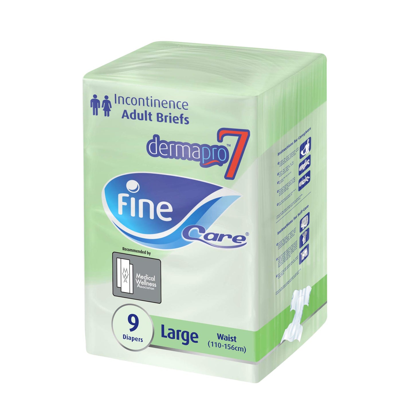 Fine Care Incontinence Unisex Adult Diaper Brief, Large, waist size 100 - 140 cm (39 – 55 Inch), 9 diapers with Maximum Absorbency and Leak Protection