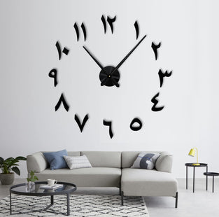 R&M ORIENT 3D Arabic Wall Clock Large Modern Mute DIY - Decoration Gift - Living Room Home Office (Black)