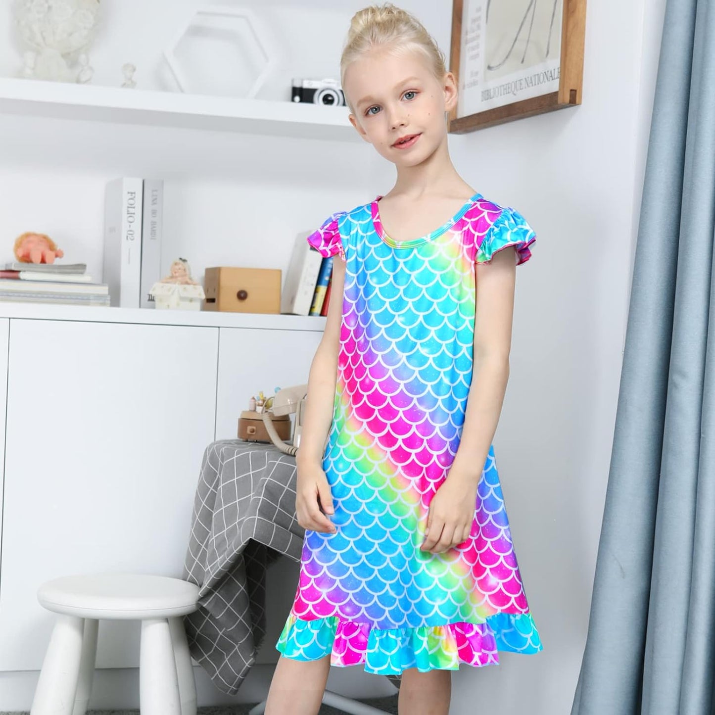 Fiodrimy Girls Nightgowns Unicorn Sleepwear Night Sleep Dress Pajamas Little Kids Toddler Soft Nightgown