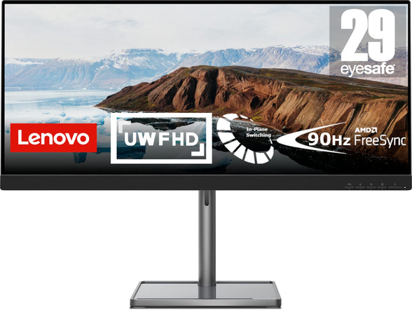Lenovo L29w-30 29 Inch UltraWide FHD (1080p) Monitor (IPS Panel, 90Hz, 4ms, HDMI, DP, AMD FreeSync) - Tilt, Swivel, Height Adjust Stand, Raven Black