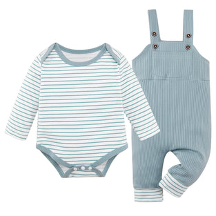 Baby Boy Clothes Newborn Boy Outfit Infant Boy Stripe Romper Overall Pants Set with Pocket 0-24M