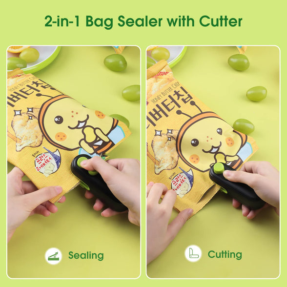 NOVFIT Mini Bag Sealer, 2 Pack Heat Bag Sealer with Cutter for Chips, USB Rechargeable Handheld Resealer Portable Plastic Bag Sealer Heat Seal Vacuum Automatic Sealing Machine, Sellador de Bolsas