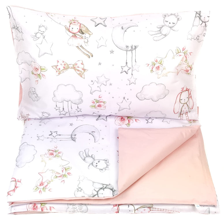 طقم سرير مريح للأطفال غطاء لحاف (90 × 120 سم) غطاء وسادة (40 × 60 سم) ، أرنب وردي