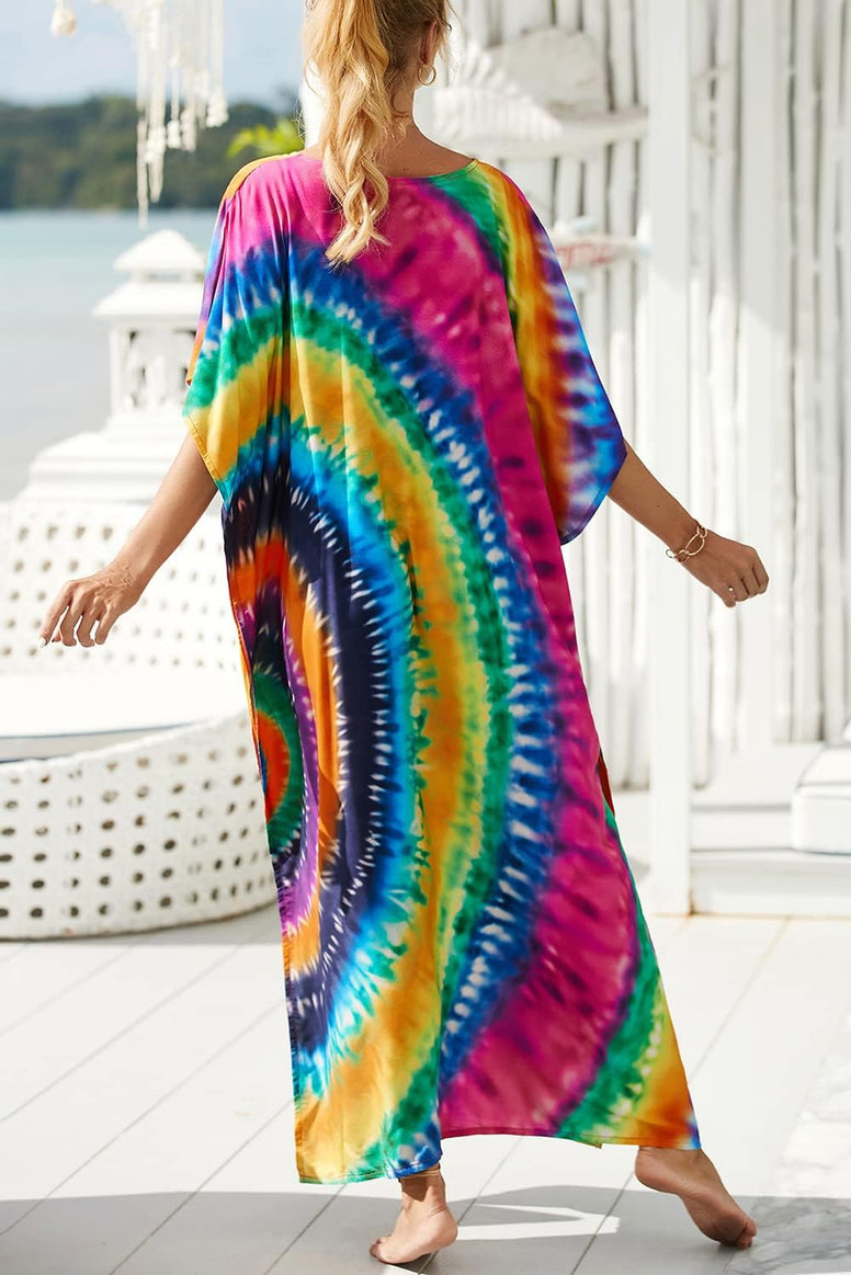 YouKD Maxi Dress V-Neck Kaftan Boho Robes Beach Cover-ups Dress Roomy Gowns for Women