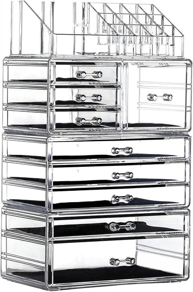 Large Clear Makeup Organizer Skin Care Cosmetic Display Cases Stackable Storage Box With 9 Drawers,Set of 4 By Cq acrylic