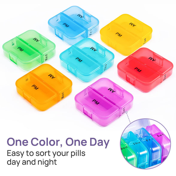 Zoksi Weekly Pill Organizer 2 Times a Day, Purple 7 Day Am Pm Pill Box, Daily Am Pm Pill Organizer 7 Day, Portable Vitamin Pill Case, Weekly Pill Box for Fish Oils, Vitamin, Supplement