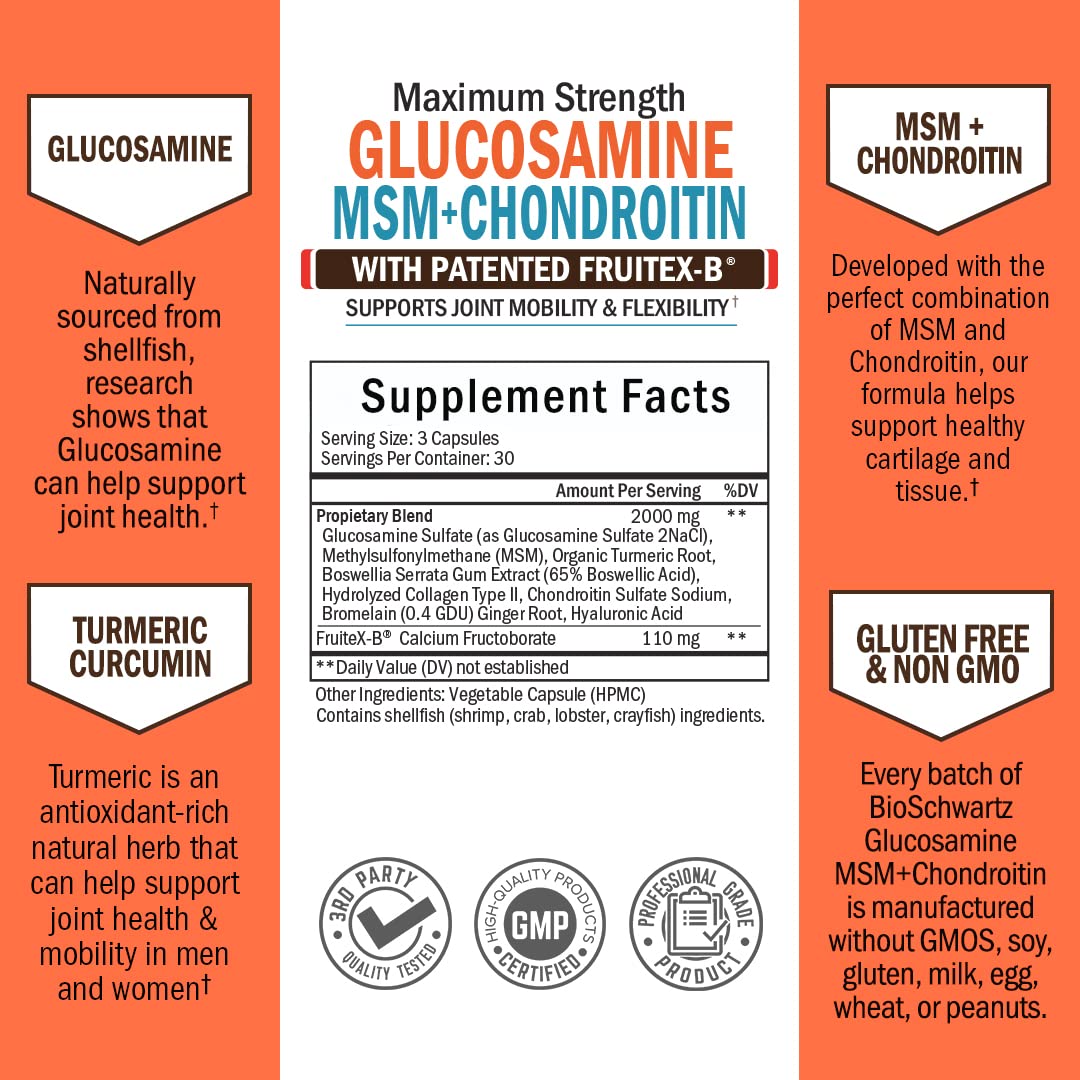 BioSchwartz Glucosamine MSM, Chondroitin Anti Inflammatory Gluten-free Supplement