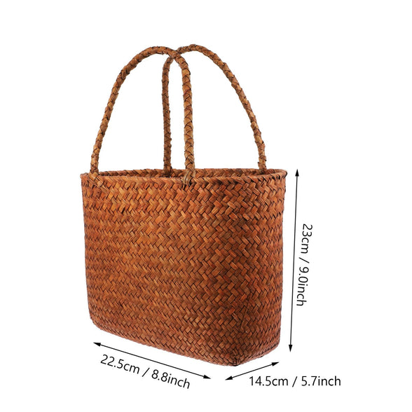 Woven Storage Basket Market Basket with Handle Straw Woven African Basket Grocery Shopping Bag Fruit Vegetables Basket Wicker Picnic Basket for Home Travel Straw Beach Bags